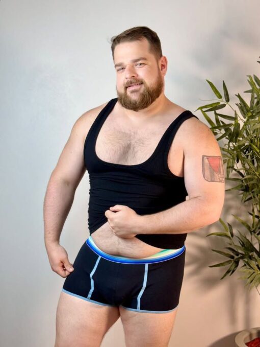 CUECA BOXER PRETA LINE AZUL ANEMO