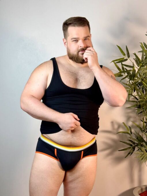 CUECA SLIP PRETA LINE LARANJA