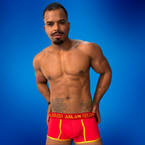 Cueca Boxer Vermelha Dryfit line dourado