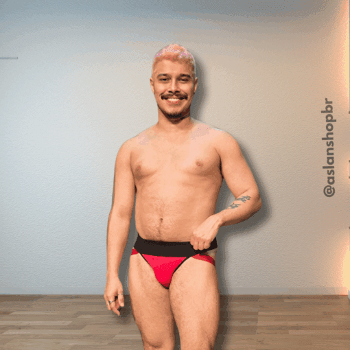 Jockstrap Vermelha e  Preto Elastico 6 mm Star Aslan
