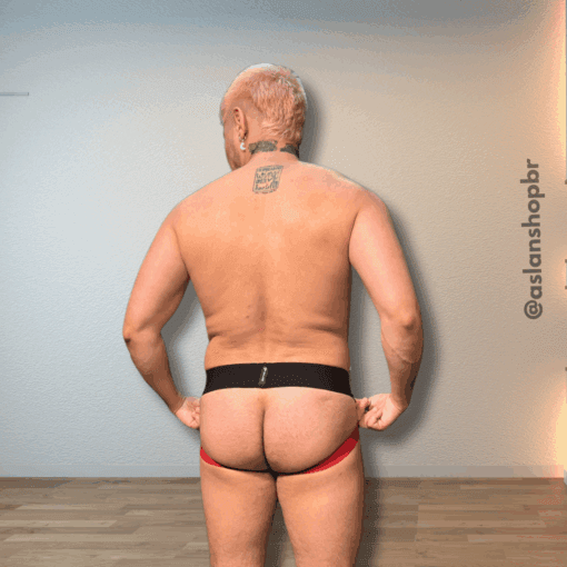 Jockstrap Vermelha e  Preto Elastico 6 mm Star Aslan - Imagem 3