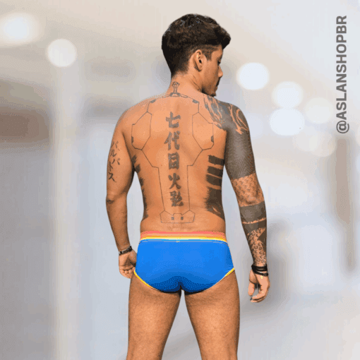 Cueca Azul Tropical Slip Line Amarelo - Imagem 2