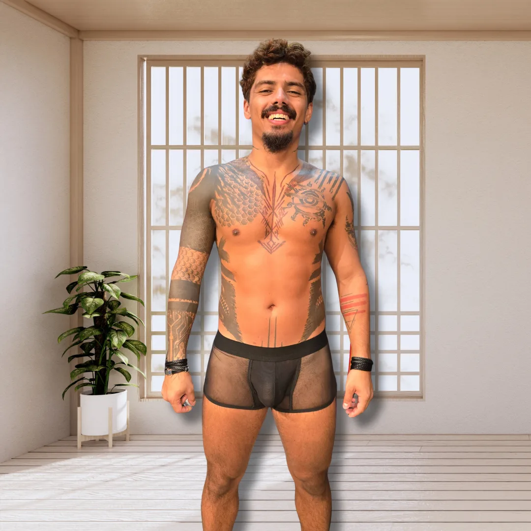 Cueca Boxer Preta Transparente