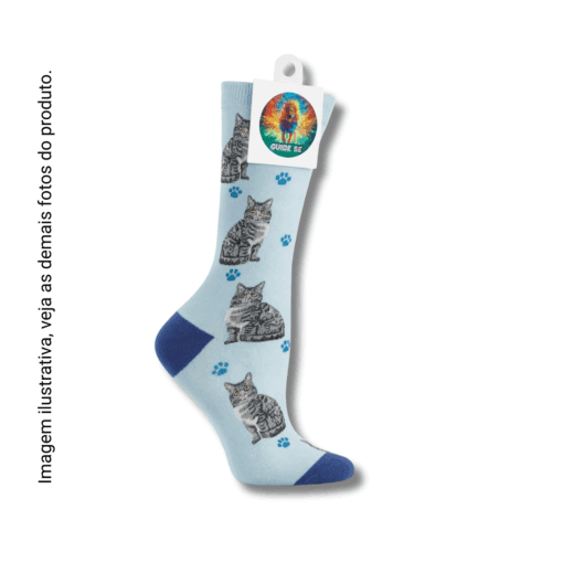 Meia Azul Gato Cinza