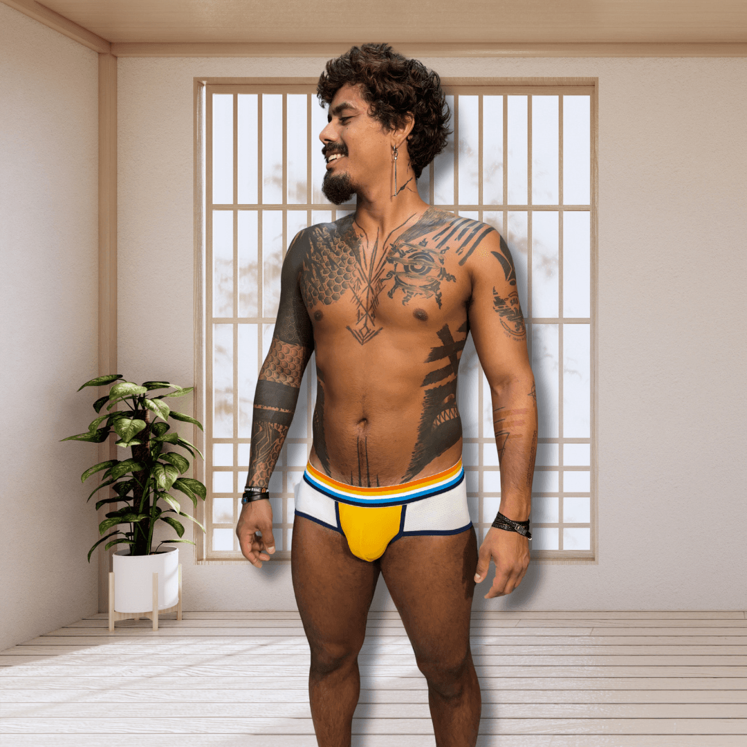 Cueca Branca Dryfit line Azul Aroace