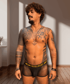 Cueca Boxer Preta Transparente el Dourado