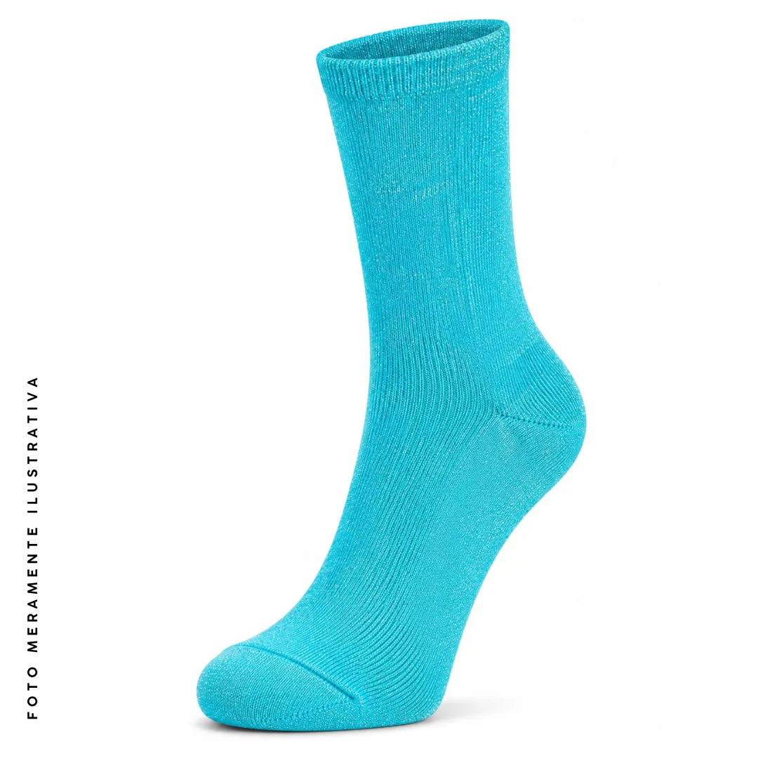 Meia Brilho Azul Céu 37-40