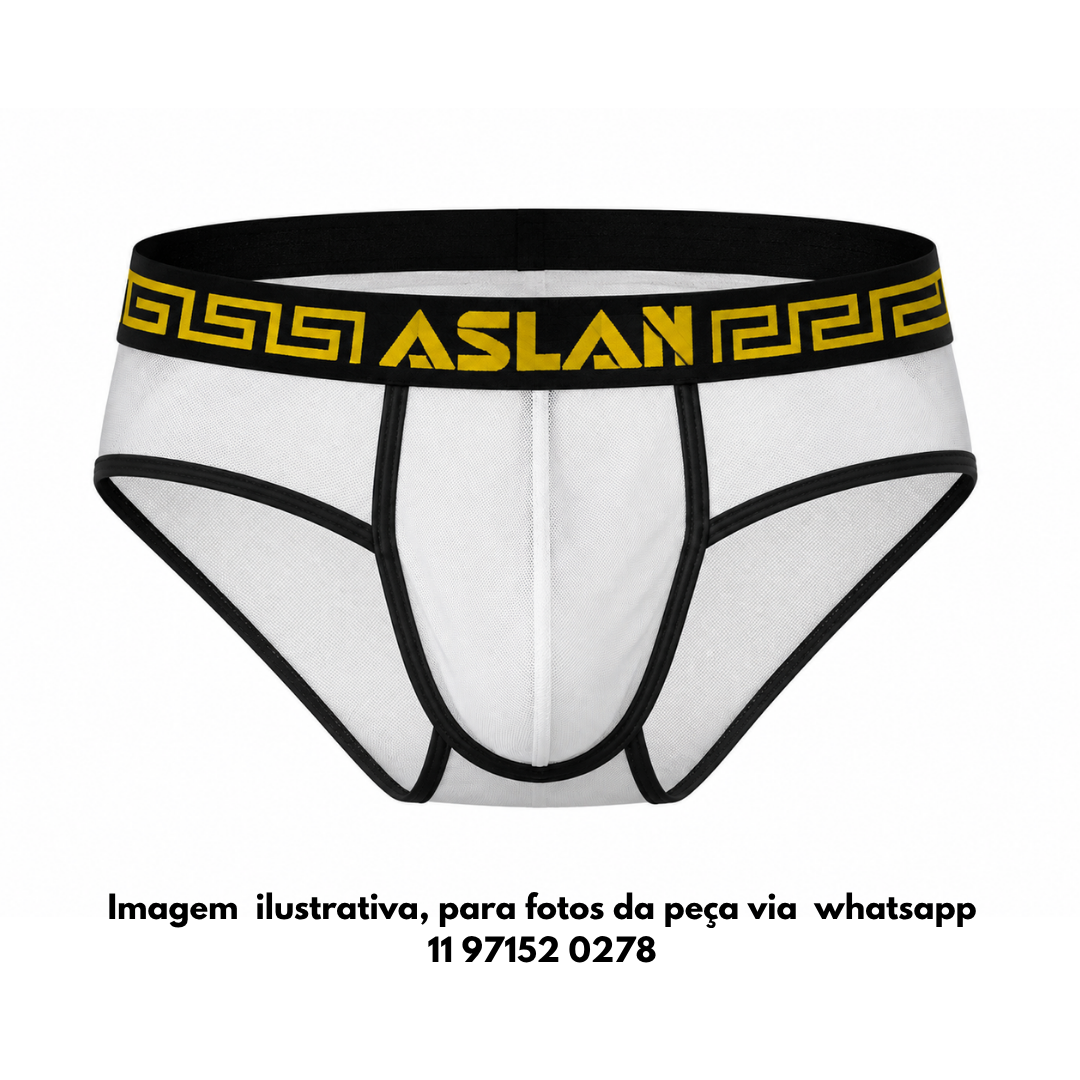 Cueca Branca Transparente line Dourado Slip VR2