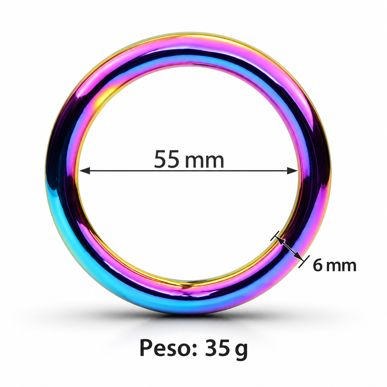 Anel Peniano de Metal Furta-Cor 55 mm – Colorido e Polido