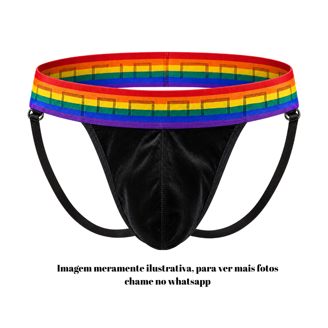 Jockstrap Preta Aveludada Pride Ajustável
