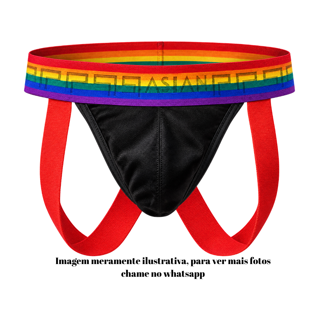 Jockstrap Preta Aveludada Pride Vermelha