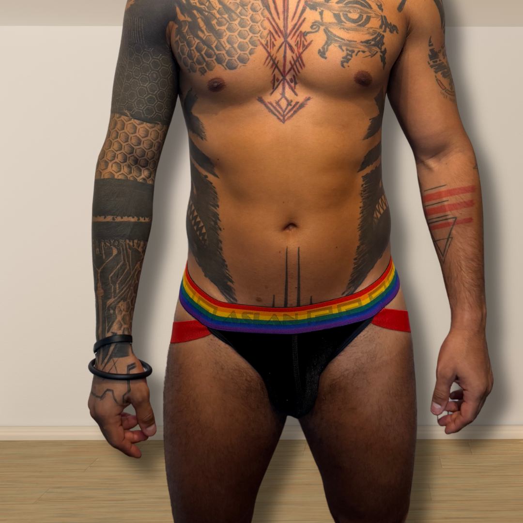 Jockstrap Preta Aveludada Pride Vermelha