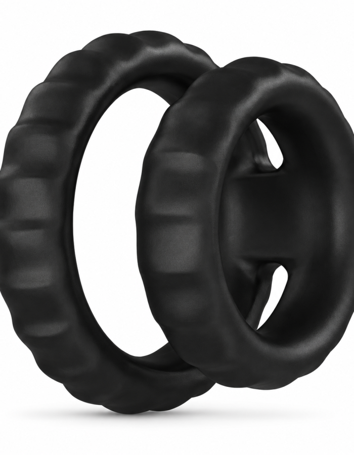 Anel Peniano Duplo Texturizado Preto em Borracha