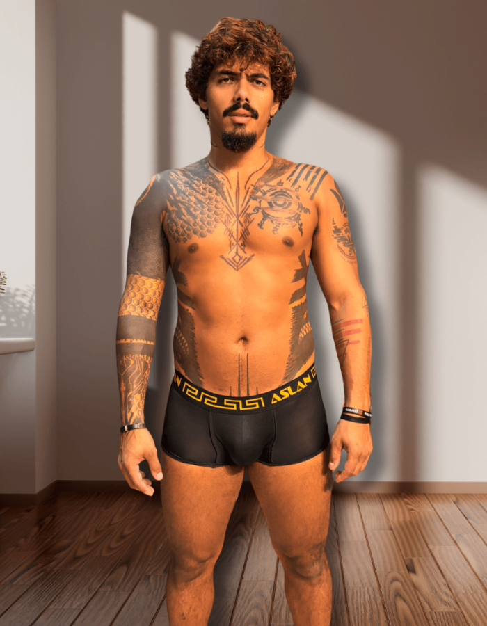 Cueca Boxer Preta Cava Egípcia el Dourado