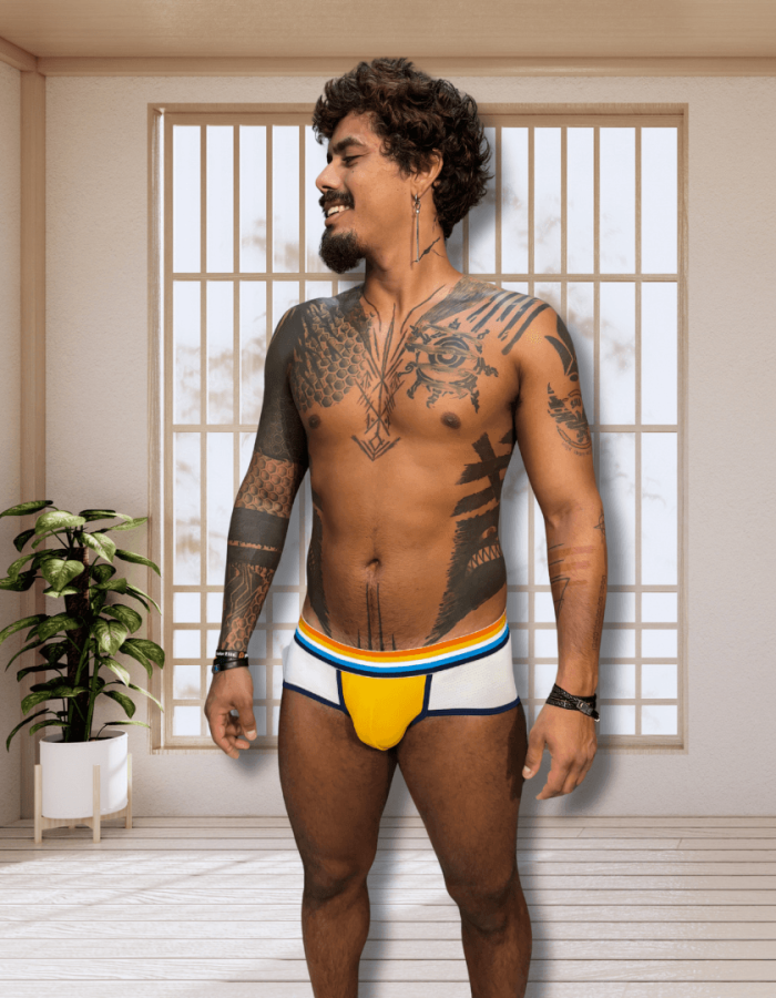 Cueca Branca Dryfit line Azul Aroace