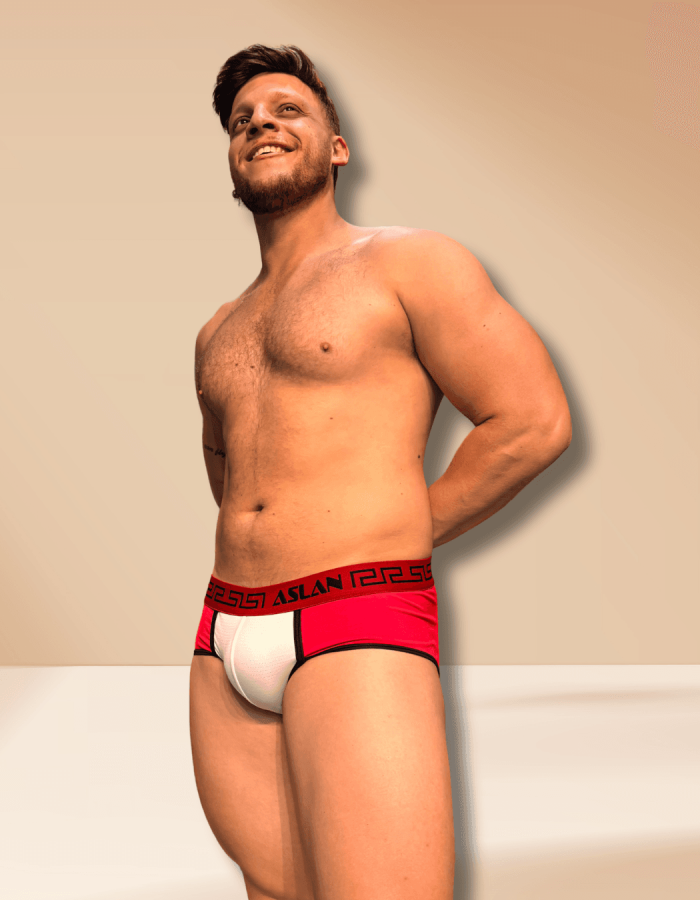 Cueca Vermelha Slip Branco Aslan