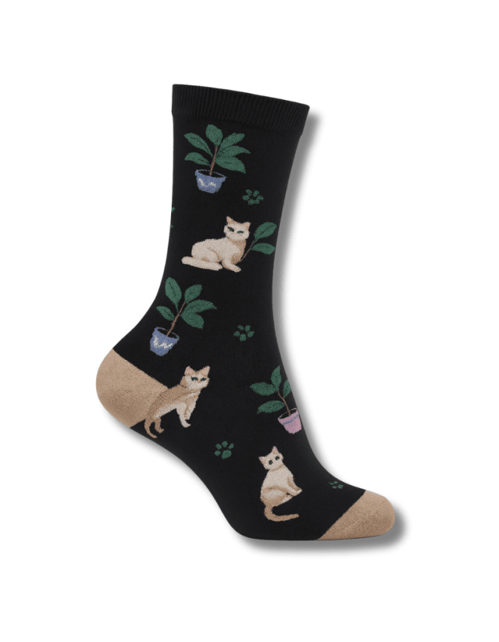 Meia Preta Gato Plantas
