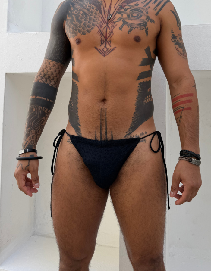 Sunga Preta Textrutizada de Amarrar