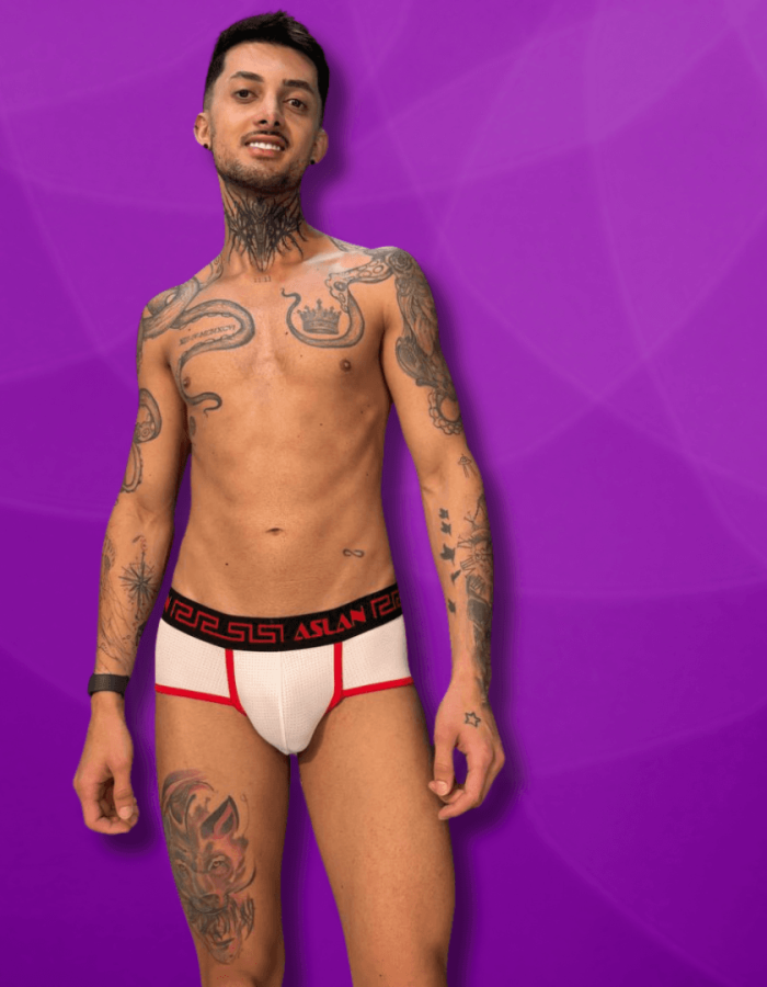 Cueca Branca Dryfit line vermelho